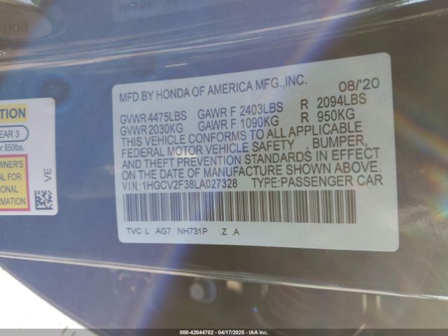 1HGCV2F38LA027328 Honda Accord Sport 2.0t