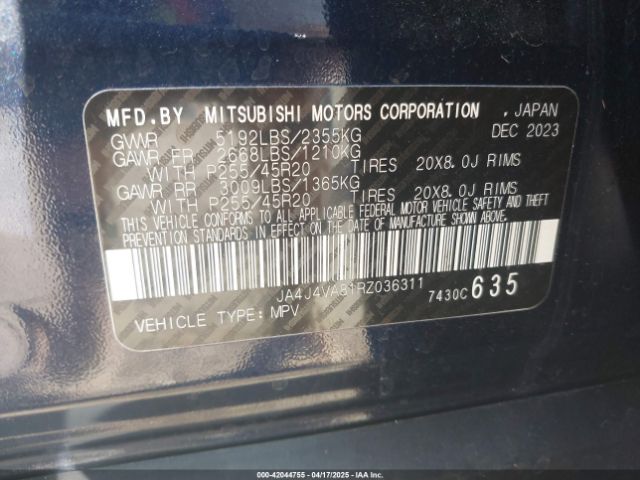 JA4J4VA81RZ036311 Mitsubishi Outlander Se 2.5 S-awc/se Black Edition S-awc/se Black Edition W/pano Roof S-awc/se Ralliart S-awc