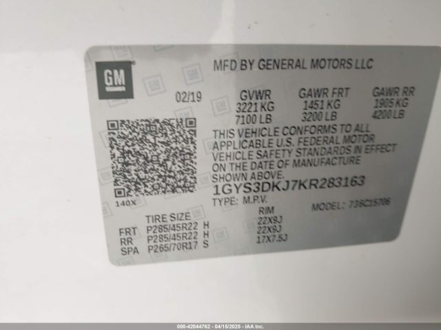 1GYS3DKJ7KR283163 Cadillac Escalade Platinum