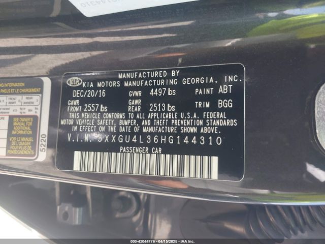 5XXGU4L36HG144310 KIA OPTIMA EX