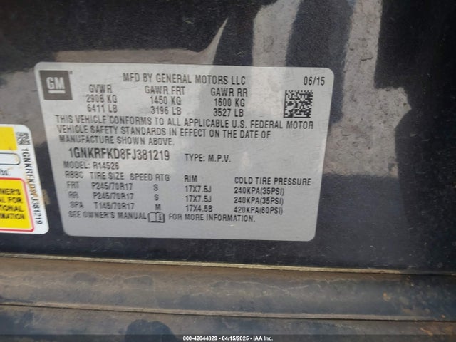 Chevrolet Traverse Ls 2015 1GNKRFKD8FJ381219 Image 9
