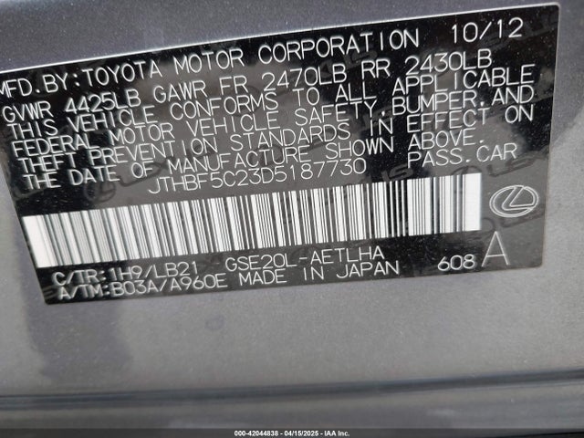 42044838 :رقم المزاد ، JTHBF5C23D5187730 vin ، 2013 Lexus Is 250 مزاد بيع