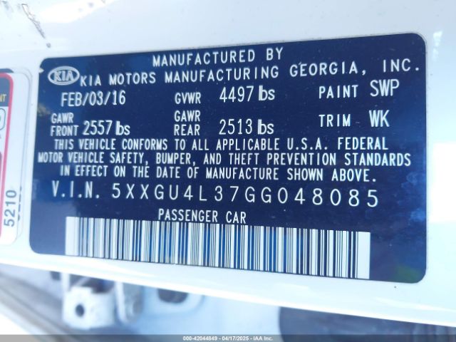 5XXGU4L37GG048085 KIA OPTIMA EX