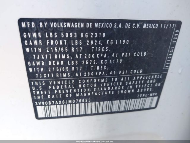 3VV0B7AX8JM076693 Volkswagen Tiguan