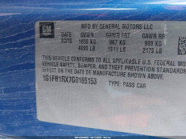 1G1FB1RX7G0165153 Chevrolet Camaro 1lt