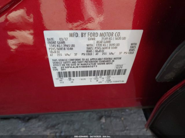2FMPK4J81HBB83273 Ford EDGE SEL
