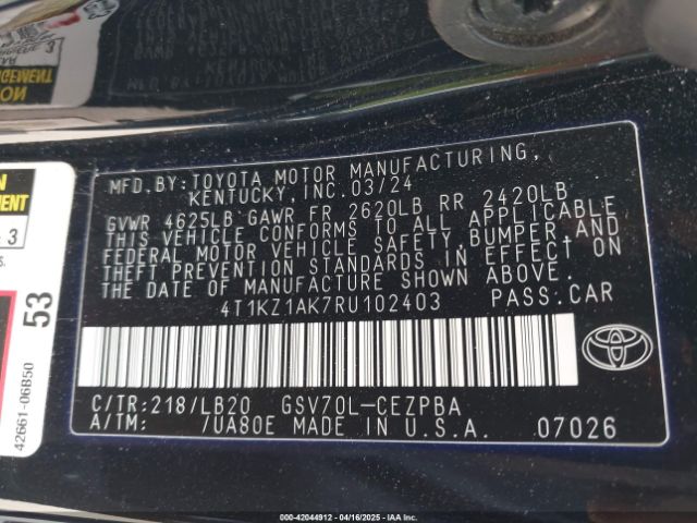 4T1KZ1AK7RU102403 Toyota Camry Xse V6