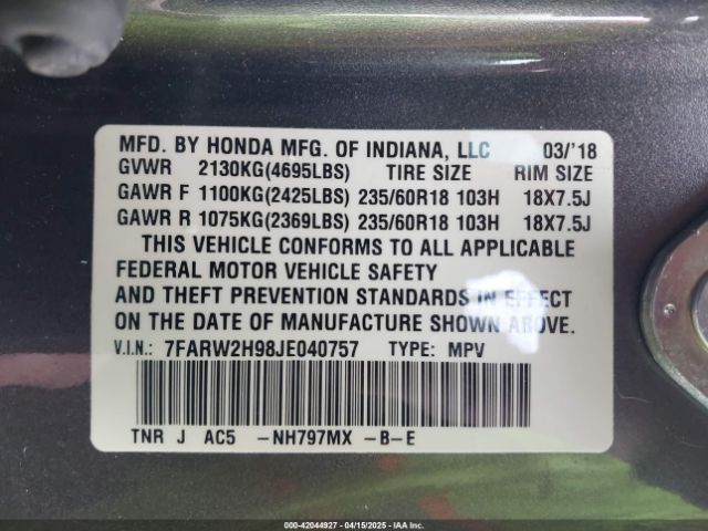 7FARW2H98JE040757 Honda Cr-v Touring