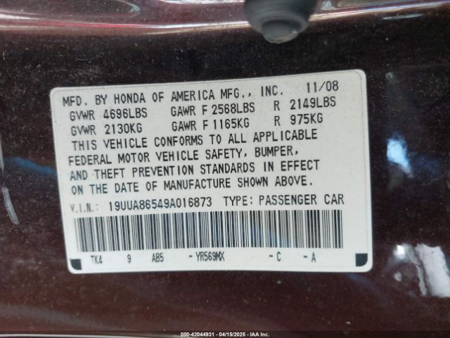 2009 ACURA TL 19UUA86549A016873 Photo 8