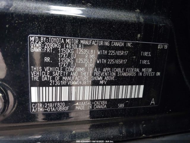 2T3G1RFV6KW043811 Toyota RAV4 LE