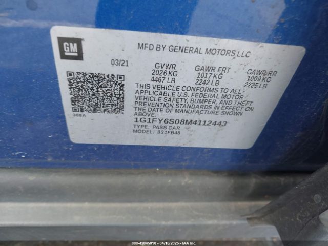 1G1FY6S08M4112443 Chevrolet Bolt Ev Fwd Lt