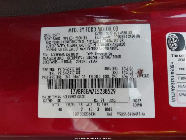 2014 FORD MUSTANG 1ZVBP8EM7E5238529 Photo 8