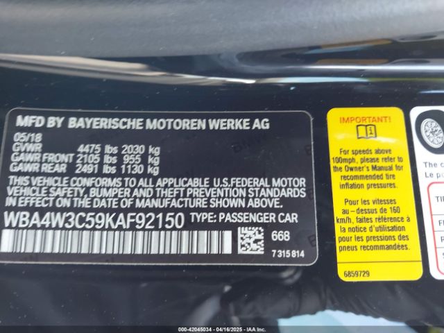 WBA4W3C59KAF92150 BMW 430I