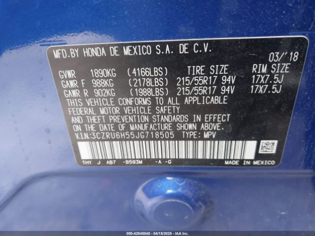 3CZRU6H55JG718505 Honda HR-V EX