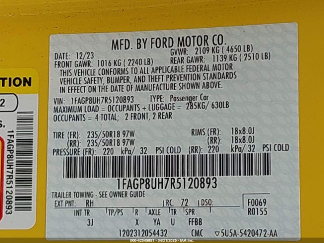 1FAGP8UH7R5120893 Ford Mustang Ecoboost Premium