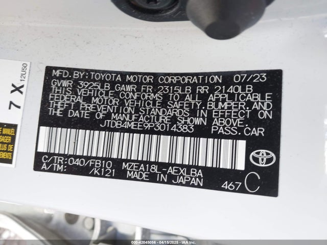JTDB4MEE9P3014383 Toyota COROLLA LE