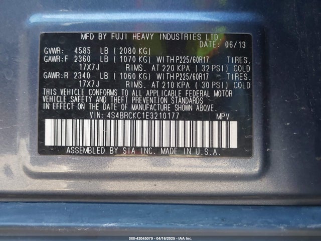 Продажа на аукционе авто 2014 Subaru Outback 2.5i Limited, vin: 4S4BRCKC1E3210177, номер лота: 42045079