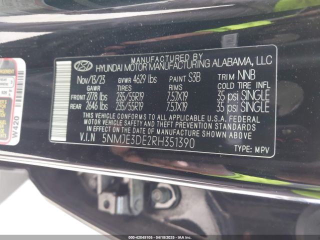 5NMJE3DE2RH351390 Hyundai gdi theta iii
