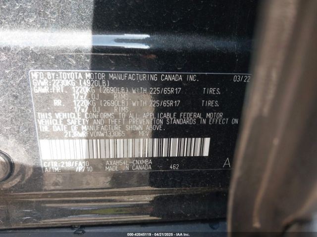 2T3RWRFV0NW133065 Toyota Rav4 Hybrid Xle