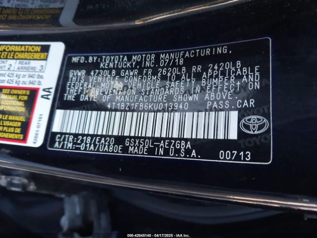 4T1BZ1FB6KU013940 Toyota AVALON XLE