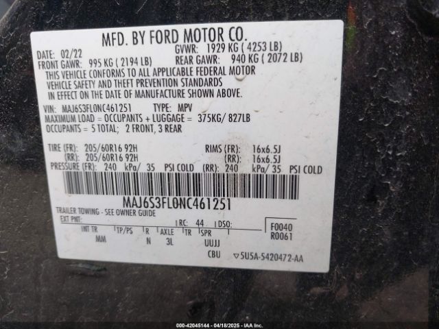 MAJ6S3FL0NC461251 Ford ECOSPORT S