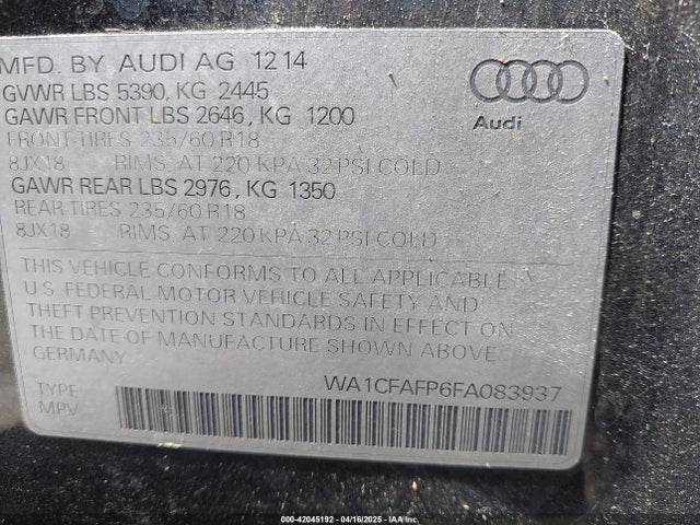 WA1CFAFP6FA083937 Audi Q5 2.0t Premium