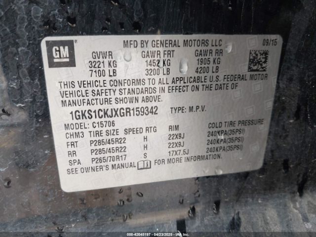 1GKS1CKJXGR159342 GMC YUKON DENALI