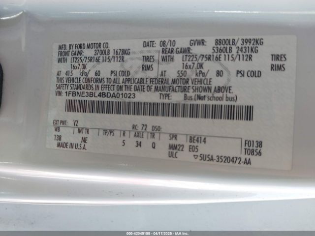 2011 FORD E-350 SUPER DUTY 1FBNE3BL4BDA01023 Photo 8