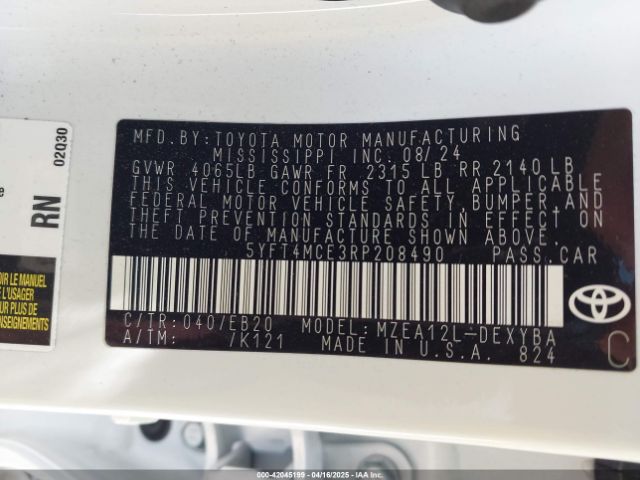 5YFT4MCE3RP208490 Toyota Corolla Xse