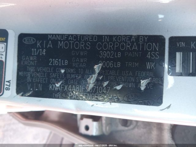 KNAFX4A81F5371047 KIA FORTE EX