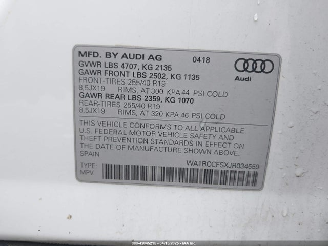 2018 AUDI Q3 WA1BCCFSXJR034559 Photo 8