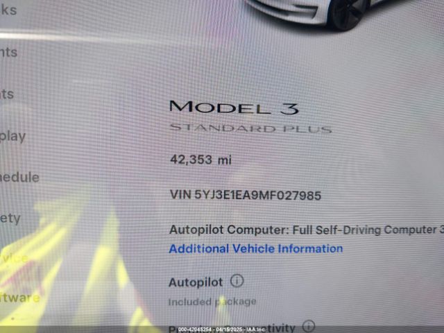 5YJ3E1EA9MF027985 Tesla Model 3 Standard Range Plus Rear-wheel Drive