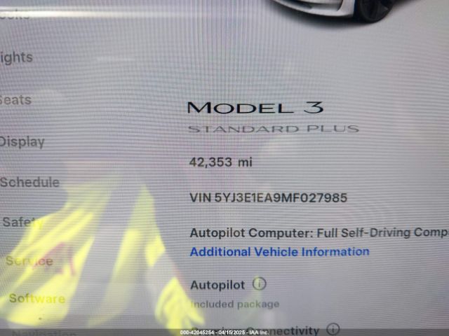 5YJ3E1EA9MF027985 Tesla Model 3 Standard Range Plus Rear-wheel Drive