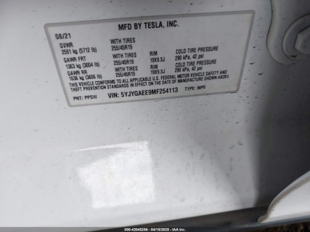 5YJYGAEE9MF254113 Tesla Model Y Long Range Dual Motor All-wheel Drive