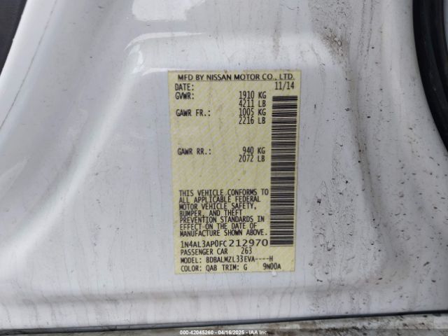 1N4AL3AP0FC212970 Nissan Altima 2.5 Sv