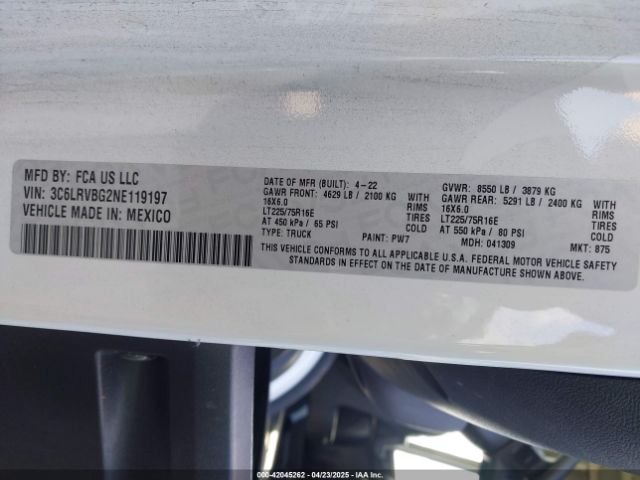 3C6LRVBG2NE119197 RAM Promaster 1500 High Roof 136 Wb