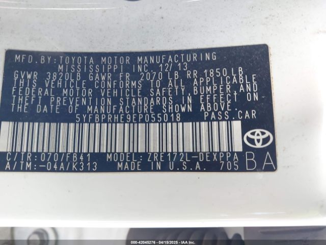 5YFBPRHE9EP055018 Toyota Corolla Le Eco Plus