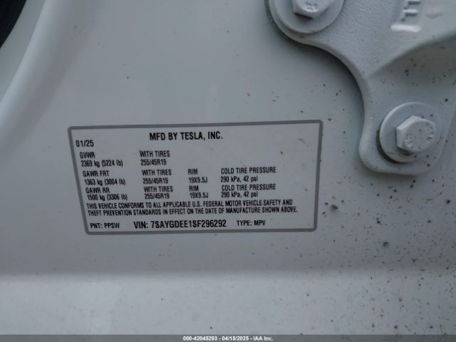 7SAYGDEE1SF296292 Tesla Model Y Long Range Dual Motor All-wheel Drive