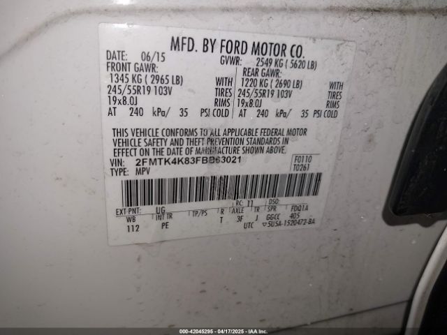 2FMTK4K83FBB63021 Ford Edge Titanium