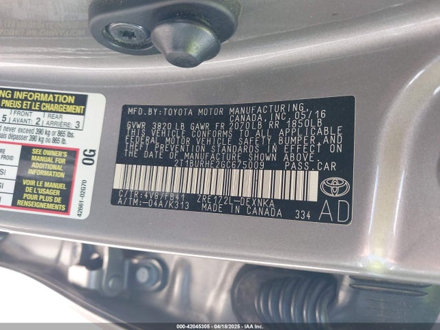 2T1BURHE2GC675009 Toyota COROLLA LE