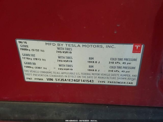 5YJSA1E24GF141543 Tesla Model S 60d/70d/75d/85d/90d