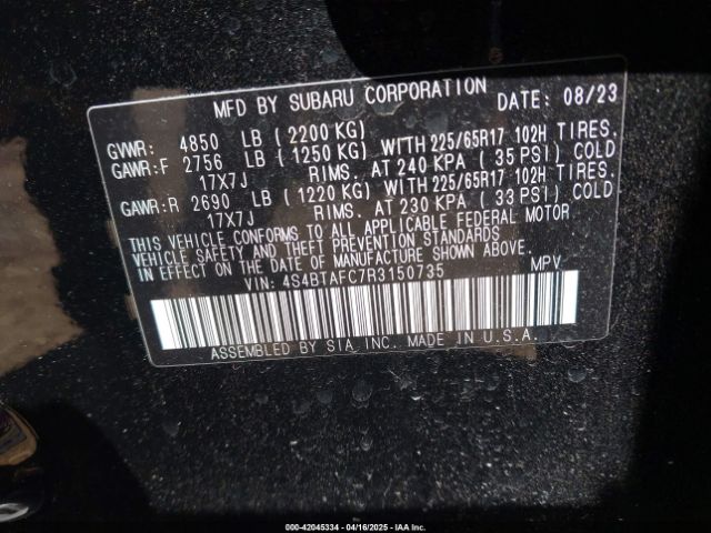 4S4BTAFC7R3150735 Subaru Outback Premium
