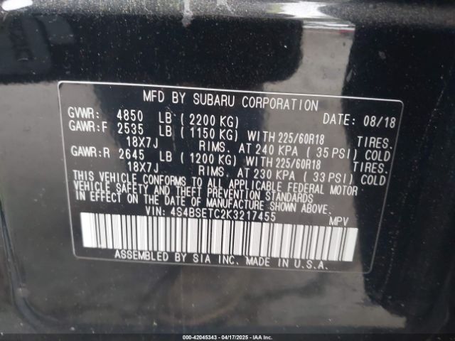 4S4BSETC2K3217455 Subaru Outback 3.6r Touring