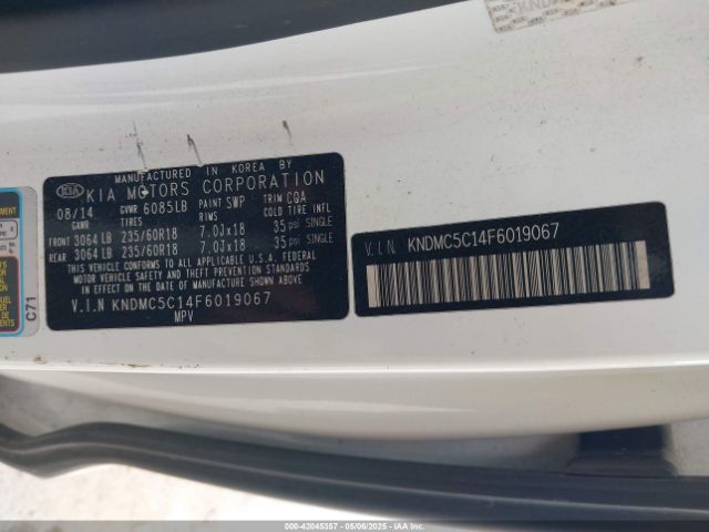 KNDMC5C14F6019067 KIA Sedona Sx