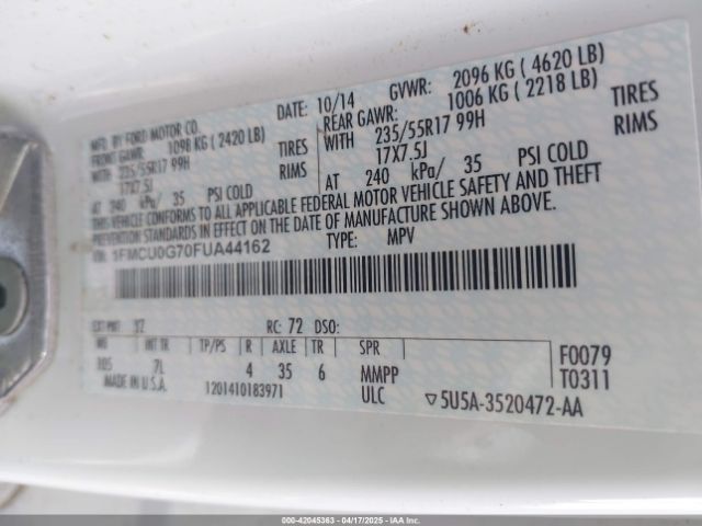 1FMCU0G70FUA44162 Ford ESCAPE SE