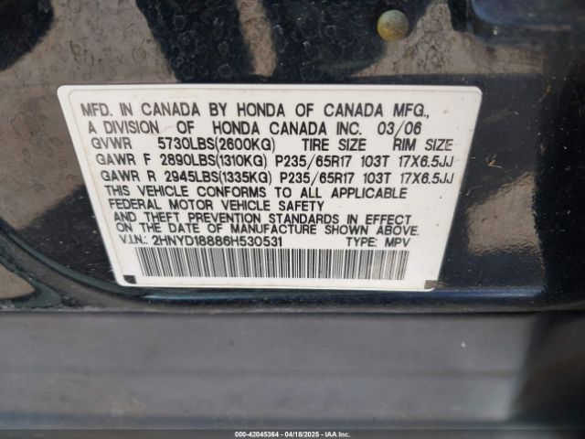 2006 ACURA MDX 2HNYD18886H530531 Photo 8