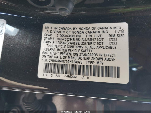 2HKRM4H71GH724023 Honda Cr-v Ex-l
