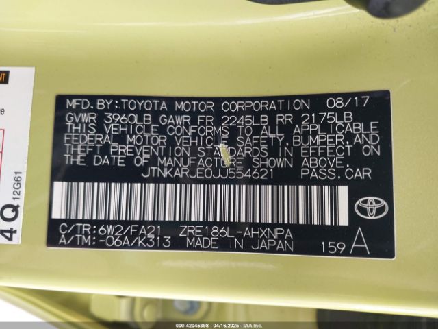 JTNKARJE0JJ554621 Toyota COROLLA IM
