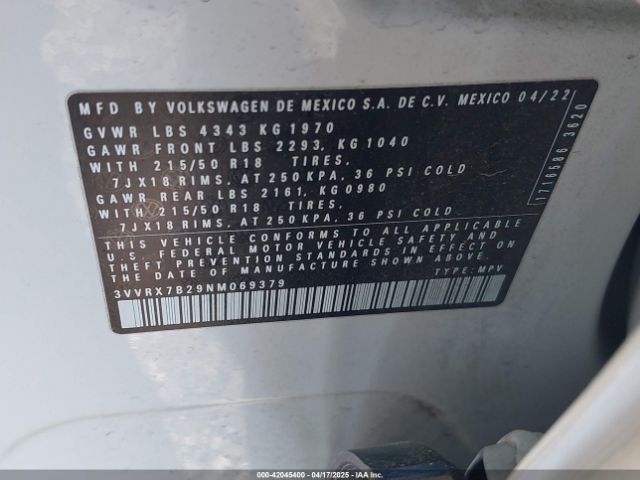 3VVRX7B29NM069379 Volkswagen Taos 1.5t Se
