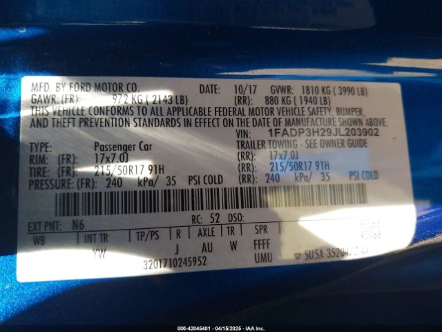 1FADP3H29JL203902 Ford FOCUS SEL